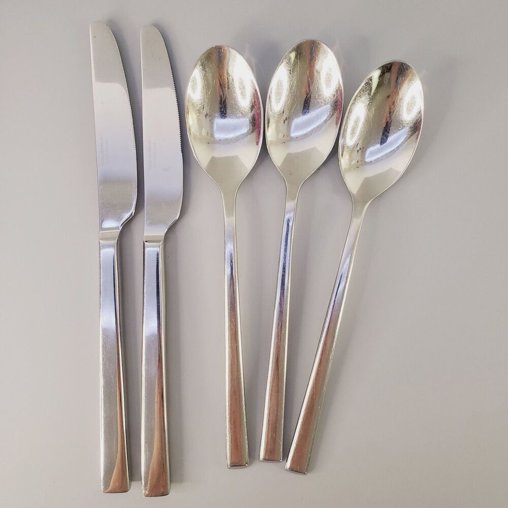 Food Network Flatware 3 Soup Spoons 2 Knives Stainless Steel Modern Glossy